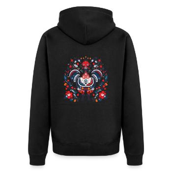 Der Vintage-Vogel - Unisex Premium Bio Zip Hoodie - Schwarz - Hinten - Nico (187cm)