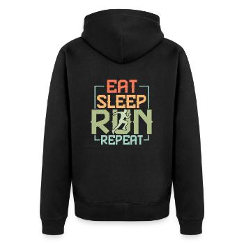 Eat. Sleep. Run. Repeat. Marathon Trail Running - Unisex Premium Bio Zip Hoodie - Schwarz - Hinten - Nico (187cm)