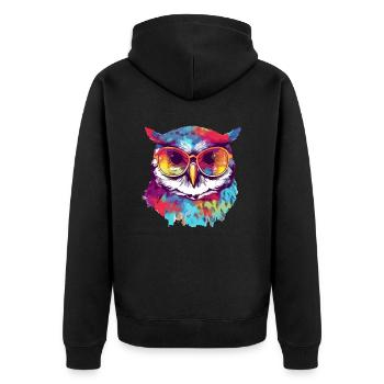 Ikou die Eule - Unisex Premium Bio Zip Hoodie - Schwarz - Hinten - Nico (187cm)