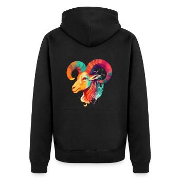 Yuki the ram - Unisex Premium Organic Zip Hoodie - black - Back - Nico (187cm)