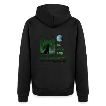 Be wild and wander Wolf - Unisex Premium Organic Zip Hoodie - black - Back - Nico (187cm)