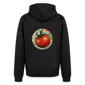 Tomate / Gemüse / Vegetable - Unisex Premium Bio Zip Hoodie - Schwarz - Hinten - Nico (187cm)