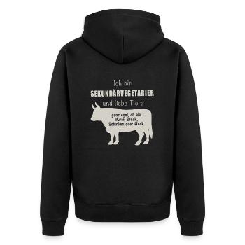 Sekundärvegetarier - Unisex Premium Bio Zip Hoodie - Schwarz - Hinten - Nico (187cm)