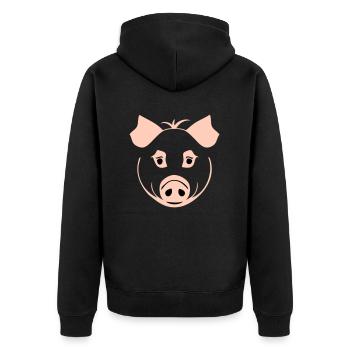 Schwein im Comic Stil - Unisex Premium Bio Zip Hoodie - Schwarz - Hinten - Nico (187cm)