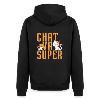 Chat Goes Super - Unisex Premium Organic Zip Hoodie - black - Back - Nico (187cm)