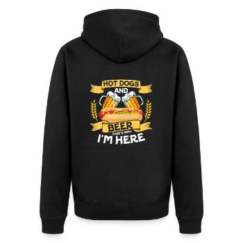 Hot-dogs et bière, c’est pourquoi je suis ici Hot-dogs Nourriture - Veste à capuche bio Premium Unisexe - noir - Dos - Nico (187cm)