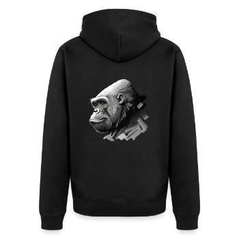 gorilla, Der Gorilla schweigt - Unisex Premium Bio Zip Hoodie - Schwarz - Hinten - Nico (187cm)