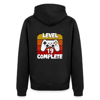 anniversaire 19 ans - gamer jeux video - Veste à capuche bio Premium Unisexe - noir - Dos - Nico (187cm)