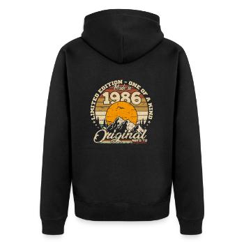 Hergestellt im Jahr 1986 Retro 1986 Geburtstagsgeschenk - Unisex Premium Bio Zip Hoodie - Schwarz - Hinten - Nico (187cm)