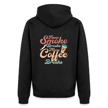 Moins de pauses cigarettes, plus de pauses-café pour arrêter de fumer - Veste à capuche bio Premium Unisexe - noir - Dos - Nico (187cm)