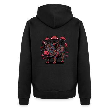 Trippy Polka Dot Pig - Unisex Premium Bio Zip Hoodie - Schwarz - Hinten - Nico (187cm)