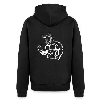 stier 1 - Unisex Premium Bio Zip Hoodie - Schwarz - Hinten - Nico (187cm)