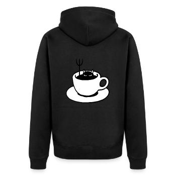 Kaffeeteufel - Unisex Premium Bio Zip Hoodie - Schwarz - Hinten - Nico (187cm)