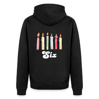 Kerze zum 6. Jahrestag - Unisex Premium Bio Zip Hoodie - Schwarz - Hinten - Nico (187cm)