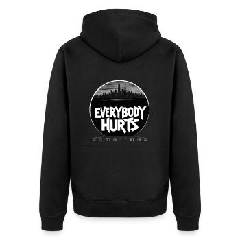 manchmal tut es jedem weh - Unisex Premium Bio Zip Hoodie - Schwarz - Hinten - Nico (187cm)