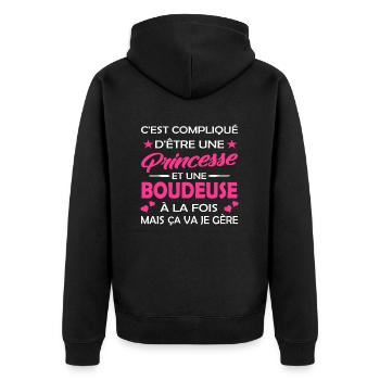 princesse et boudeuse /cadeau humour fille - Veste à capuche bio Premium Unisexe - noir - Dos - Nico (187cm)