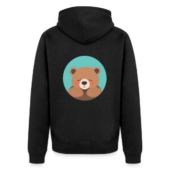 Kuschelfertiger Teddybär mit rosa Wangen - Unisex Premium Bio Zip Hoodie - Schwarz - Hinten - Nico (187cm)