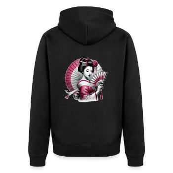 Schöne Geisha - Unisex Premium Bio Zip Hoodie - Schwarz - Hinten - Nico (187cm)