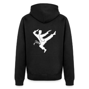 Karate Kämpfer - Unisex Premium Bio Zip Hoodie - Schwarz - Hinten - Nico (187cm)