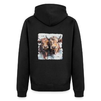 Two young bulls or two cows? - Unisex Premium Organic Zip Hoodie - black - Back - Nico (187cm)