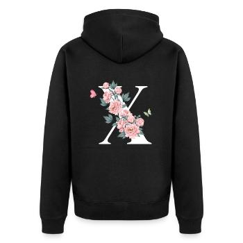 Letter x Pink Flowers - Unisex Premium Organic Zip Hoodie - black - Back - Nico (187cm)