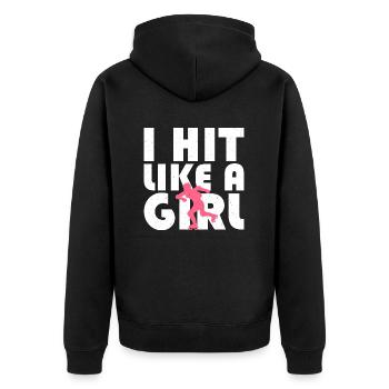 I Hit Like A Girl Roller Derby Skating - Unisex Premium Organic Zip Hoodie - black - Back - Nico (187cm)