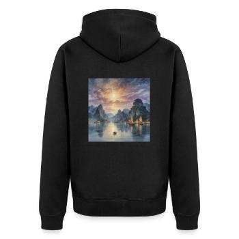 Mystical Dusk in the Far East - Unisex Premium Organic Zip Hoodie - black - Back - Nico (187cm)