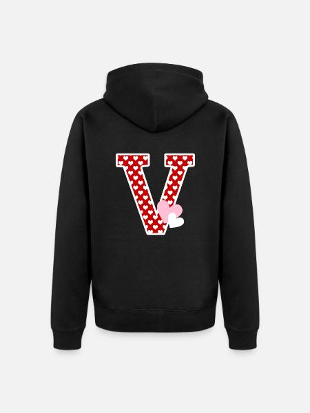 Letter v heart - Unisex Premium Organic Zip Hoodie - black