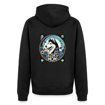 Husky Mom Vintage Stil Hundeliebhaber Design - Unisex Premium Bio Zip Hoodie - Schwarz - Hinten - Nico (187cm)