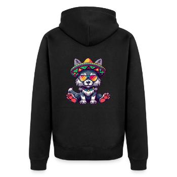 Wolf Comic Lustig Sombrero - Unisex Premium Bio Zip Hoodie - Schwarz - Hinten - Nico (187cm)