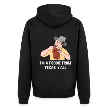 Foodie in Texas Design für stolze Texaner - Unisex Premium Bio Zip Hoodie - Schwarz - Hinten - Nico (187cm)