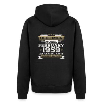 65. Geburtstag Oldtimer Februar Jahrgang 1959 - Unisex Premium Bio Zip Hoodie - Schwarz - Hinten - Nico (187cm)