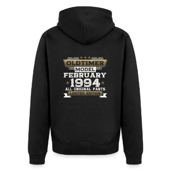 30. Geburtstag Oldtimer Februar Jahrgang 1994 - Unisex Premium Bio Zip Hoodie - Schwarz - Hinten - Nico (187cm)