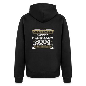 20. Geburtstag Oldtimer Februar Jahrgang 2004 - Unisex Premium Bio Zip Hoodie - Schwarz - Hinten - Nico (187cm)