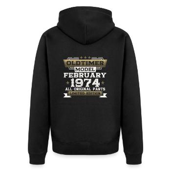 50th Birthday Classic Car February Vintage 1974 - Unisex Premium Organic Zip Hoodie - black - Back - Nico (187cm)