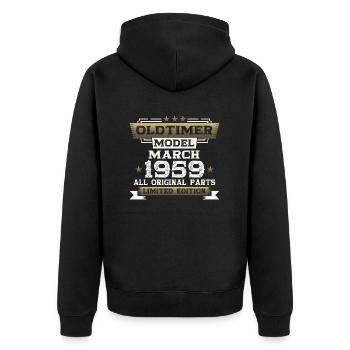 65. Geburtstag Oldtimer März Jahrgang 1959 - Unisex Premium Bio Zip Hoodie - Schwarz - Hinten - Nico (187cm)