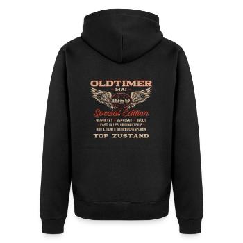 65. Geburtstag Mann Oldtimer Mai Jahrgang 1959 - Unisex Premium Bio Zip Hoodie - Schwarz - Hinten - Nico (187cm)