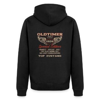 66. Geburtstag Oldtimer Juli 1958 Jahrgang 1958 - Unisex Premium Bio Zip Hoodie - Schwarz - Hinten - Nico (187cm)