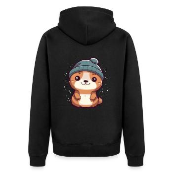 Süßer Baby Otter mit Schnee und Mütze Winter - Unisex Premium Bio Zip Hoodie - Schwarz - Hinten - Nico (187cm)