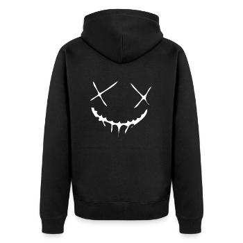 Scary Smile Face - White Edition - Unisex Premium Organic Zip Hoodie - black - Back - Nico (187cm)