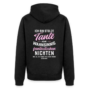 Stolze Tante von fantastischen Nichten - Hoodie - Unisex Premium Bio Zip Hoodie - Schwarz - Hinten - Nico (187cm)