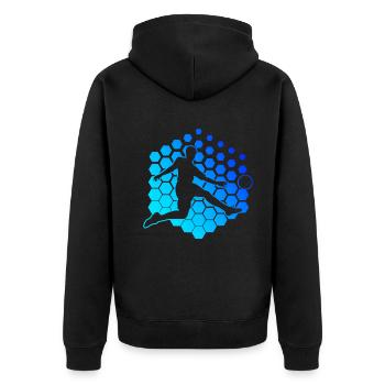 Fussballspieler Fussballer Fussballspielen - Unisex Premium Bio Zip Hoodie - Schwarz - Hinten - Nico (187cm)