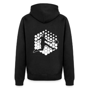 Fussball Damen Fussballspieler Fussballspielen - Unisex Premium Bio Zip Hoodie - Schwarz - Hinten - Nico (187cm)