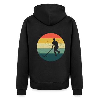 Herren Innebandy Unihockeyspielen Floorball - Unisex Premium Bio Zip Hoodie - Schwarz - Hinten - Nico (187cm)