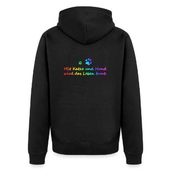 Cat and dog saying - Unisex Premium Organic Zip Hoodie - black - Back - Nico (187cm)