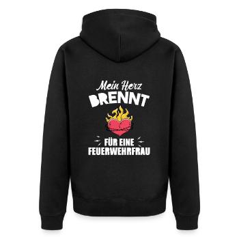 Mein Herz brennt für eine Feuerwehrfrau - Unisex Premium Bio Zip Hoodie - Schwarz - Hinten - Nico (187cm)