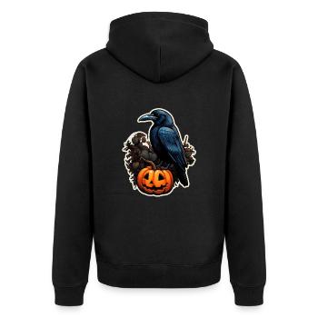 Krähe Rabe Halloween - Unisex Premium Bio Zip Hoodie - Schwarz - Hinten - Nico (187cm)