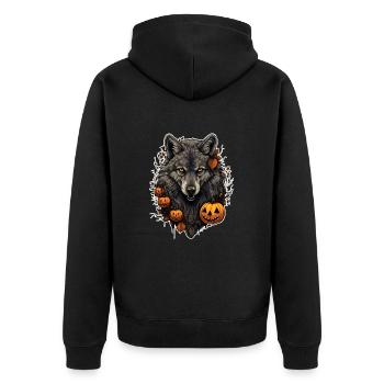 Halloween Wolf with Pumpkin - Unisex Premium Organic Zip Hoodie - black - Back - Nico (187cm)