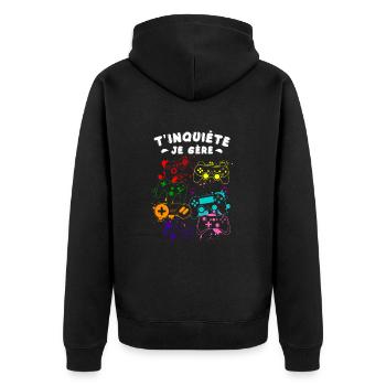 Gamer T'inquiète Je Gère - Veste à capuche bio Premium Unisexe - noir - Dos - Nico (187cm)