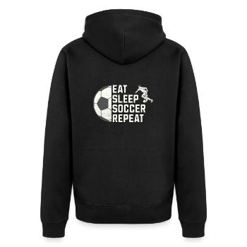 Eat. Sleep. Soccer. Repeat. – Für alle Fußballfans - Unisex Premium Bio Zip Hoodie - Schwarz - Hinten - Nico (187cm)